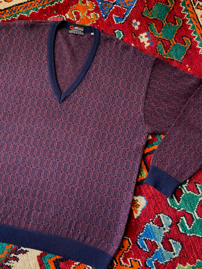 Vintage 1970s Italian Burgundy V-Neck Jumper