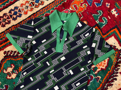 Vintage 1960s Navy Green Mod Shirt Dress