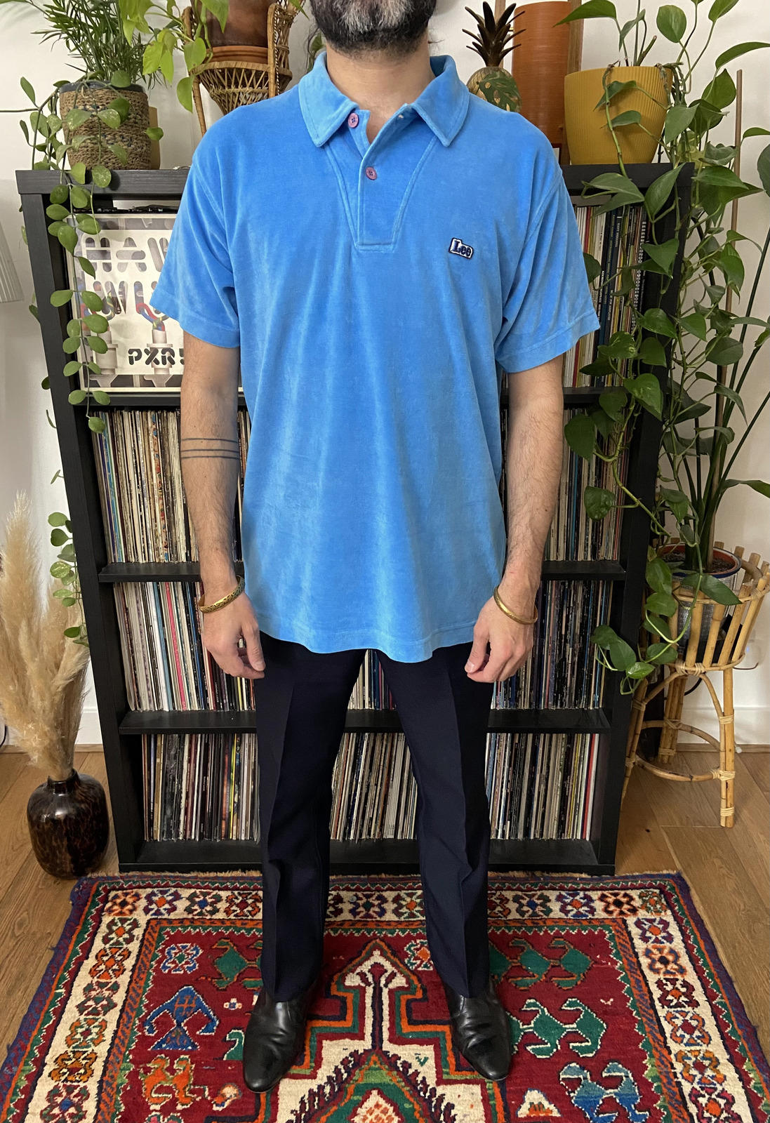 Vintage Lee Blue Velour Polo Shirt