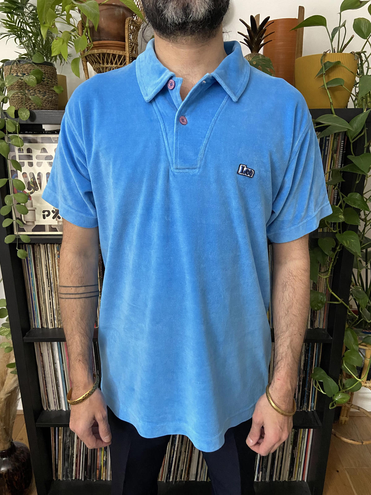 Vintage Lee Blue Velour Polo Shirt