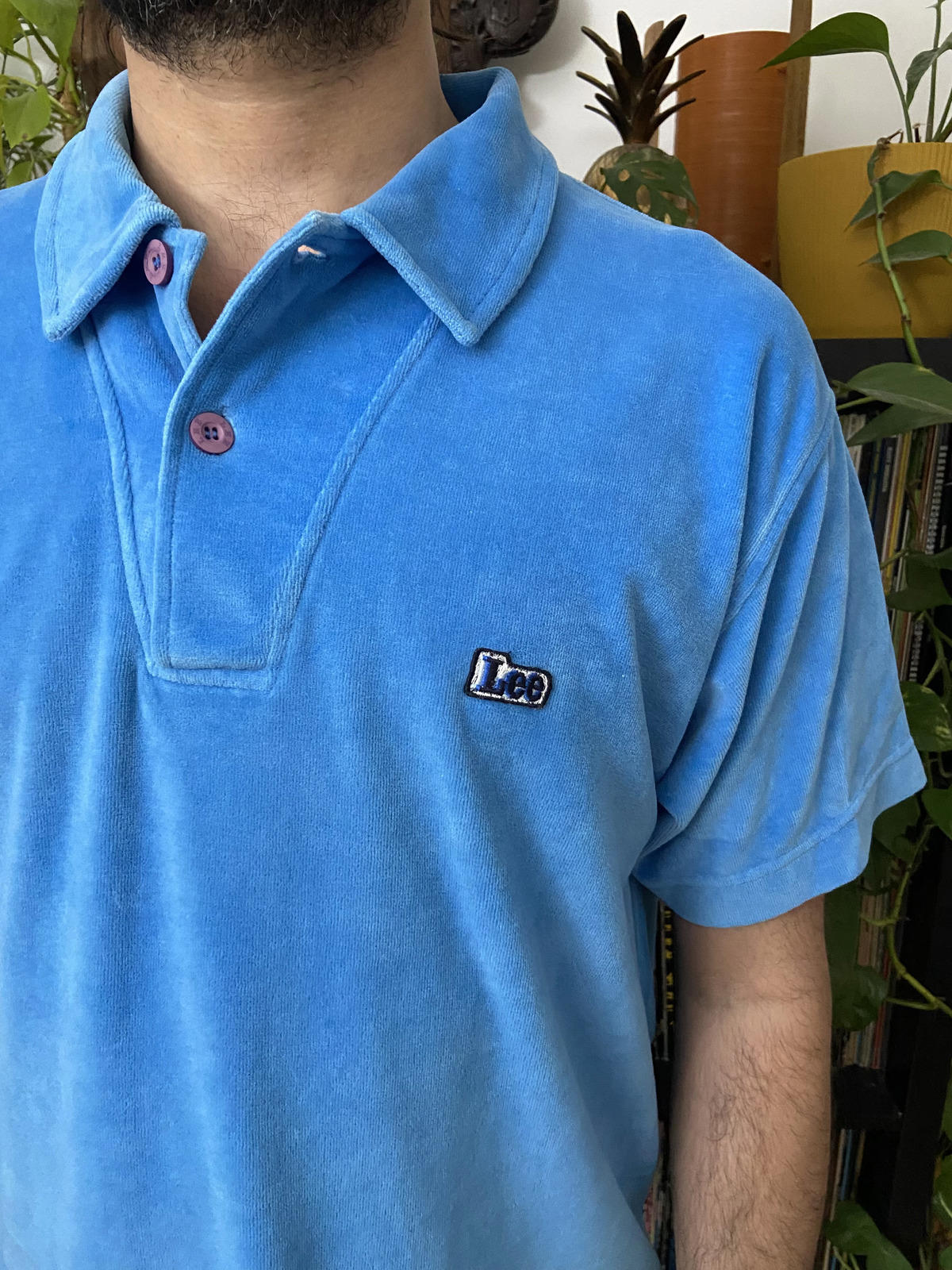 Vintage Lee Blue Velour Polo Shirt