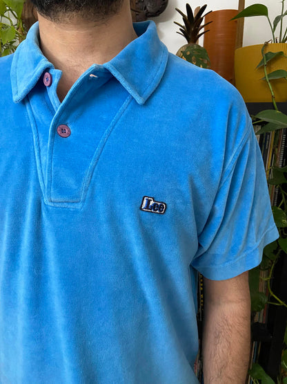 Vintage Lee Blue Velour Polo Shirt