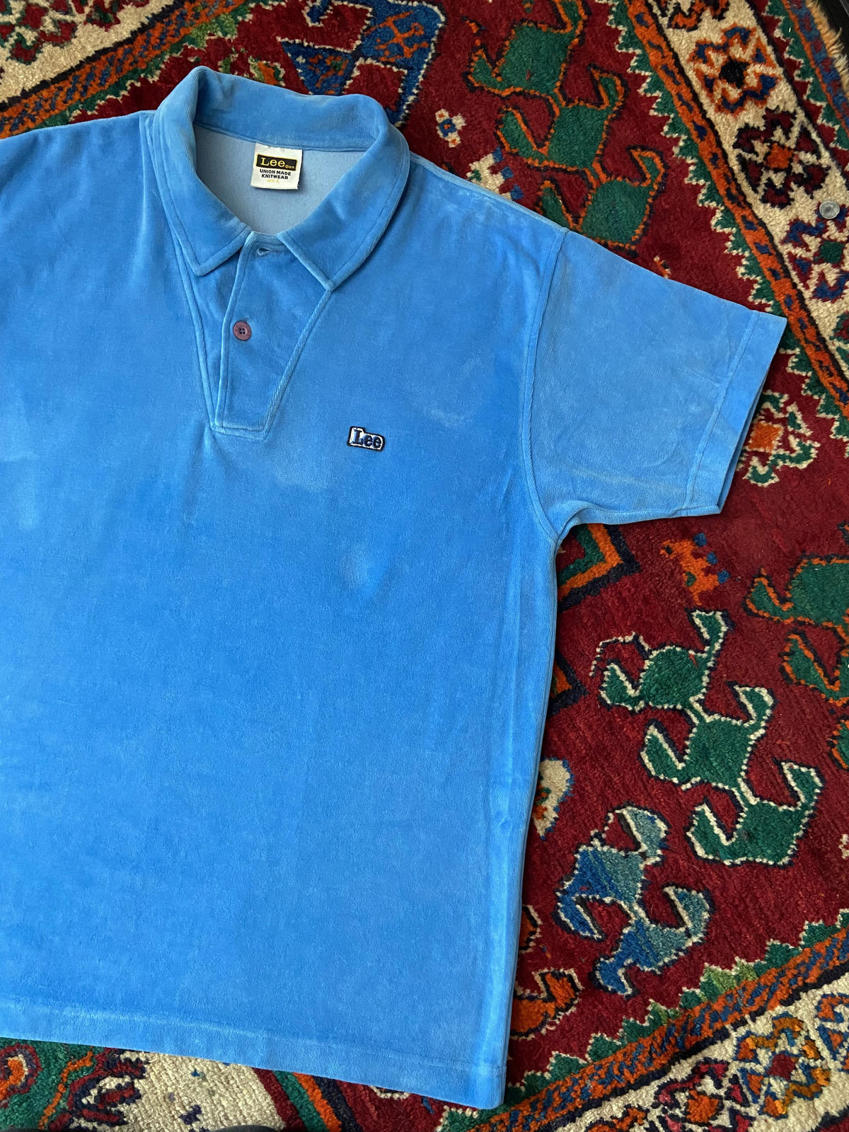 Vintage Lee Blue Velour Polo Shirt
