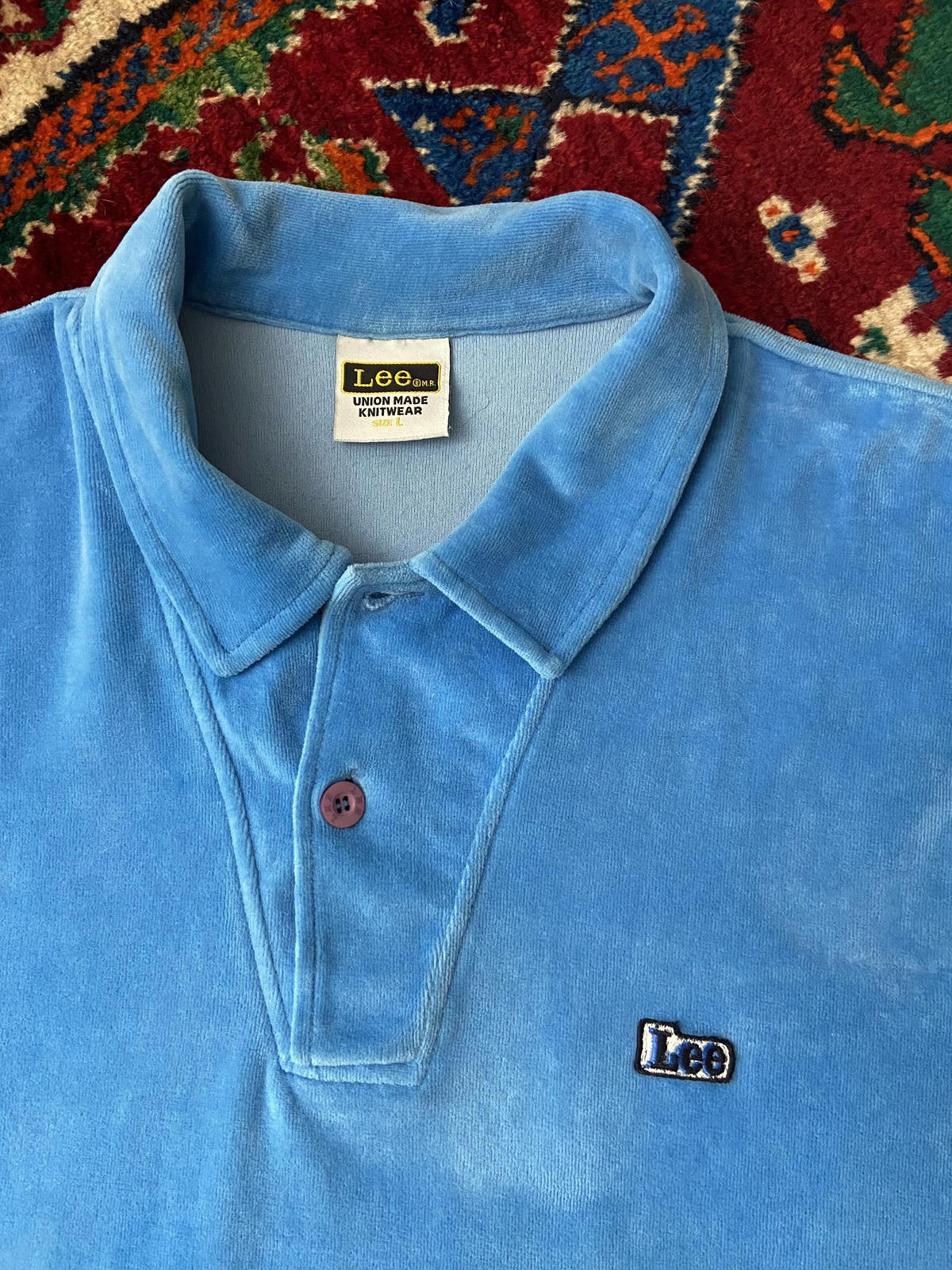 Vintage Lee Blue Velour Polo Shirt