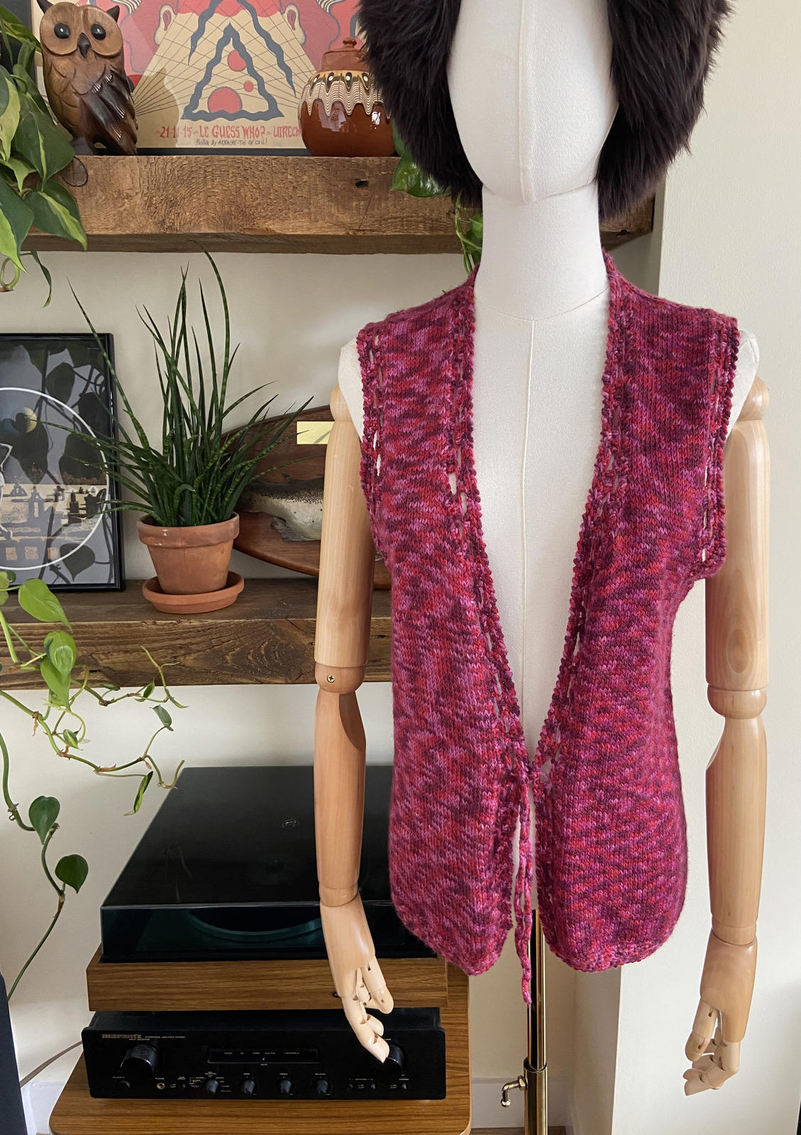 Vintage 1970s Purple Magenta Knit Waistcoat