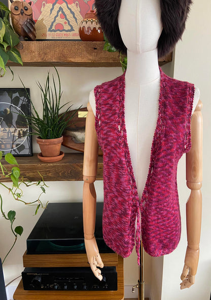 Vintage 1970s Purple Magenta Knit Waistcoat