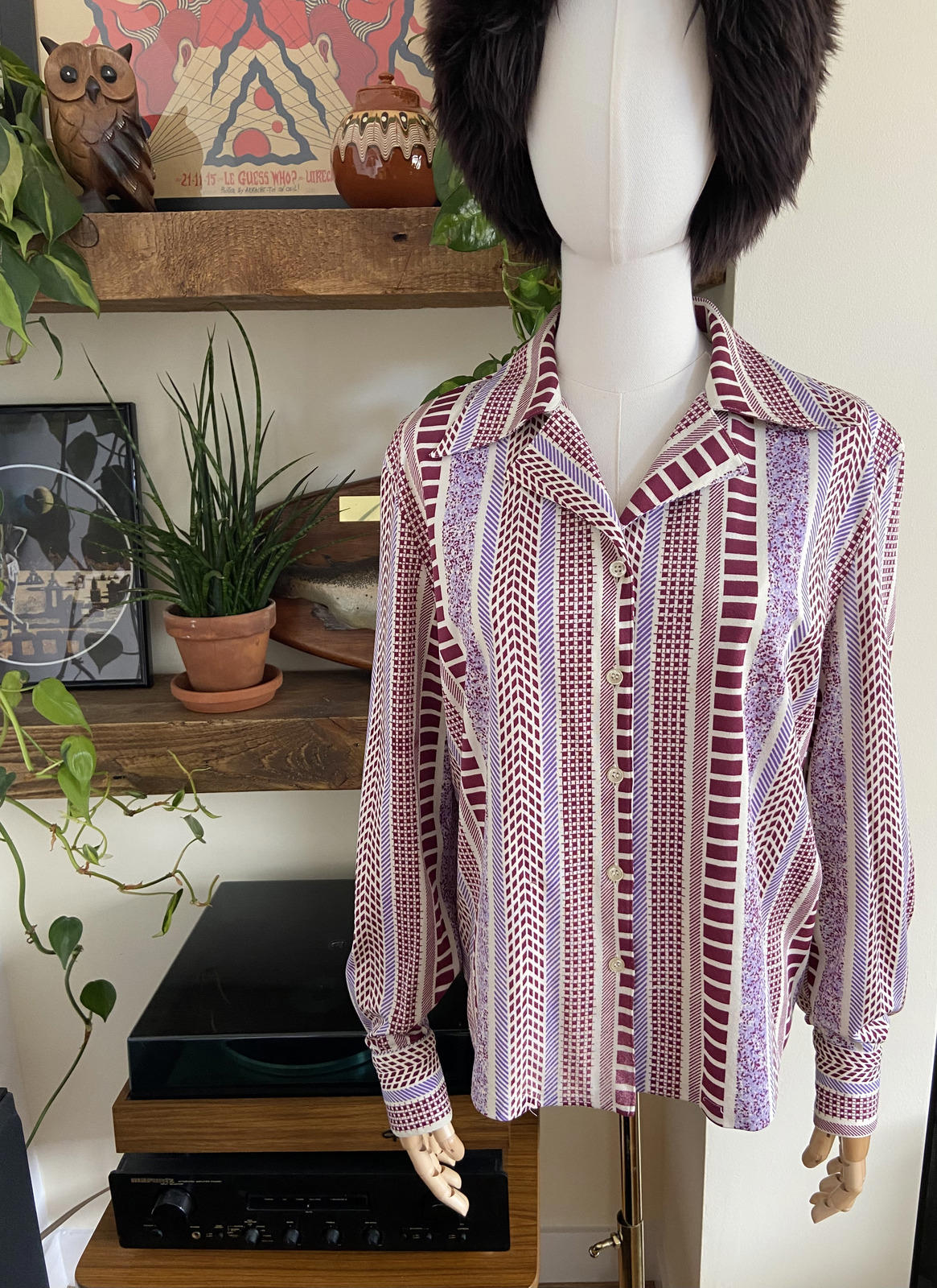 Vintage 1970s Purple Geometric Print Shirt