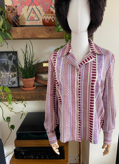 Vintage 1970s Purple Geometric Print Shirt