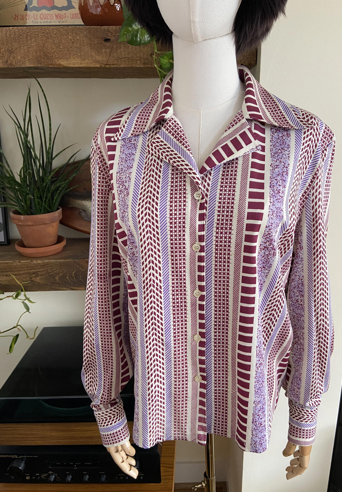 Vintage 1970s Purple Geometric Print Shirt