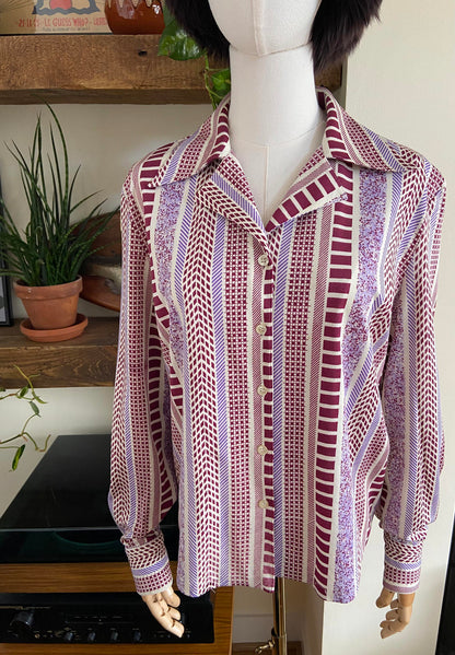 Vintage 1970s Purple Geometric Print Shirt