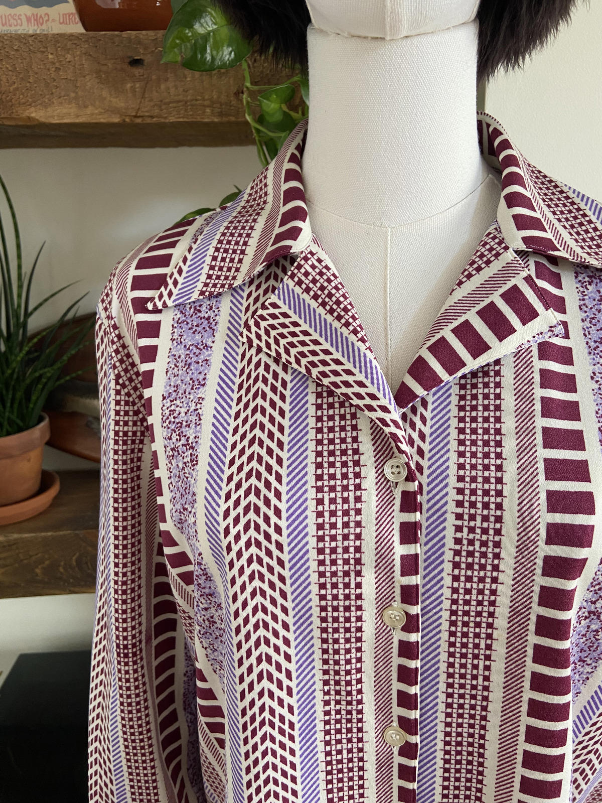 Vintage 1970s Purple Geometric Print Shirt