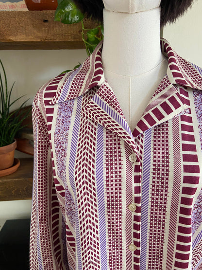Vintage 1970s Purple Geometric Print Shirt