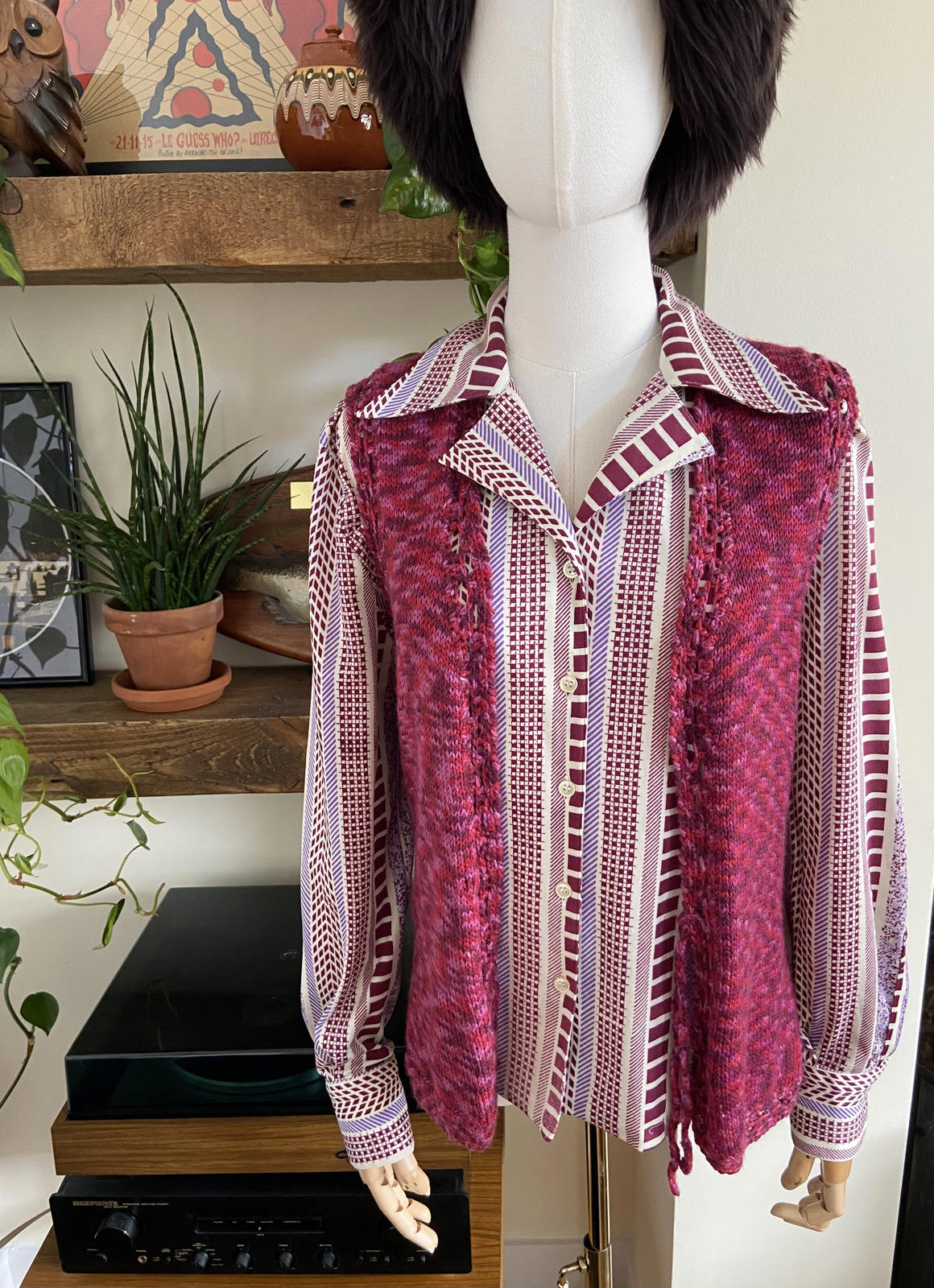 Vintage 1970s Purple Magenta Knit Waistcoat