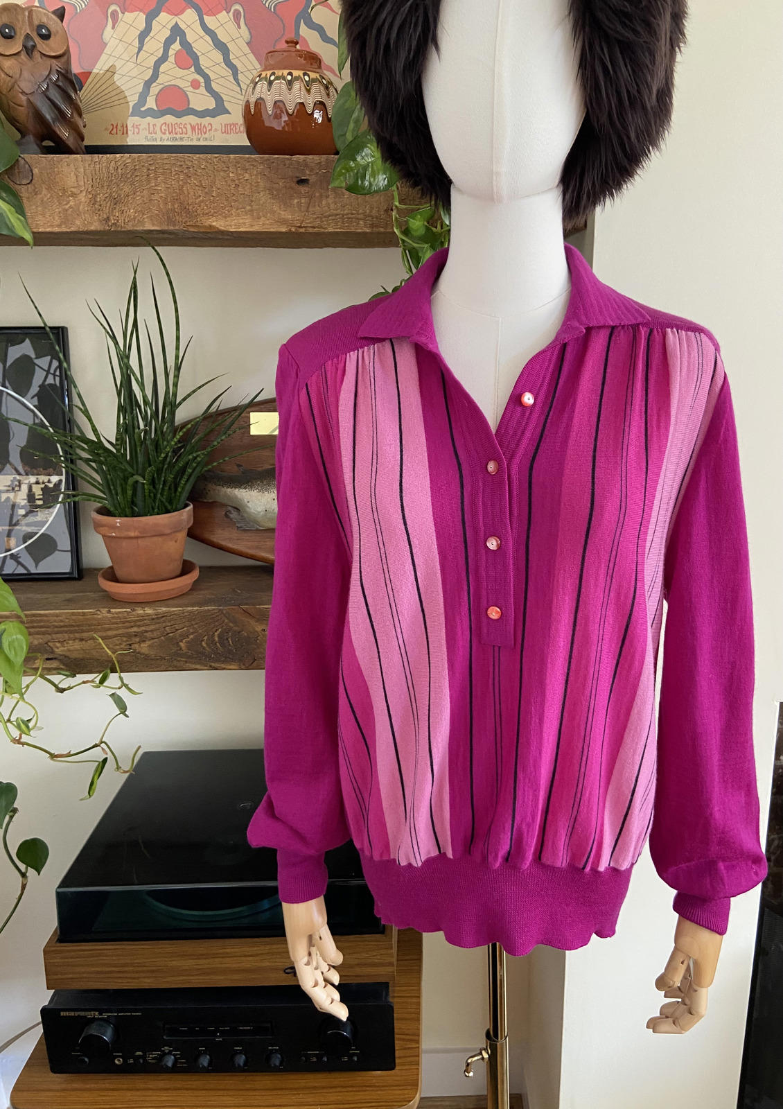 Vintage 1980s Magenta Knit Polo Top