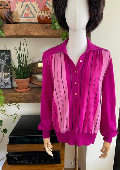 Vintage 1980s Magenta Knit Polo Top