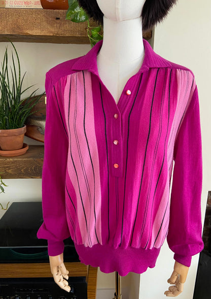 Vintage 1980s Magenta Knit Polo Top