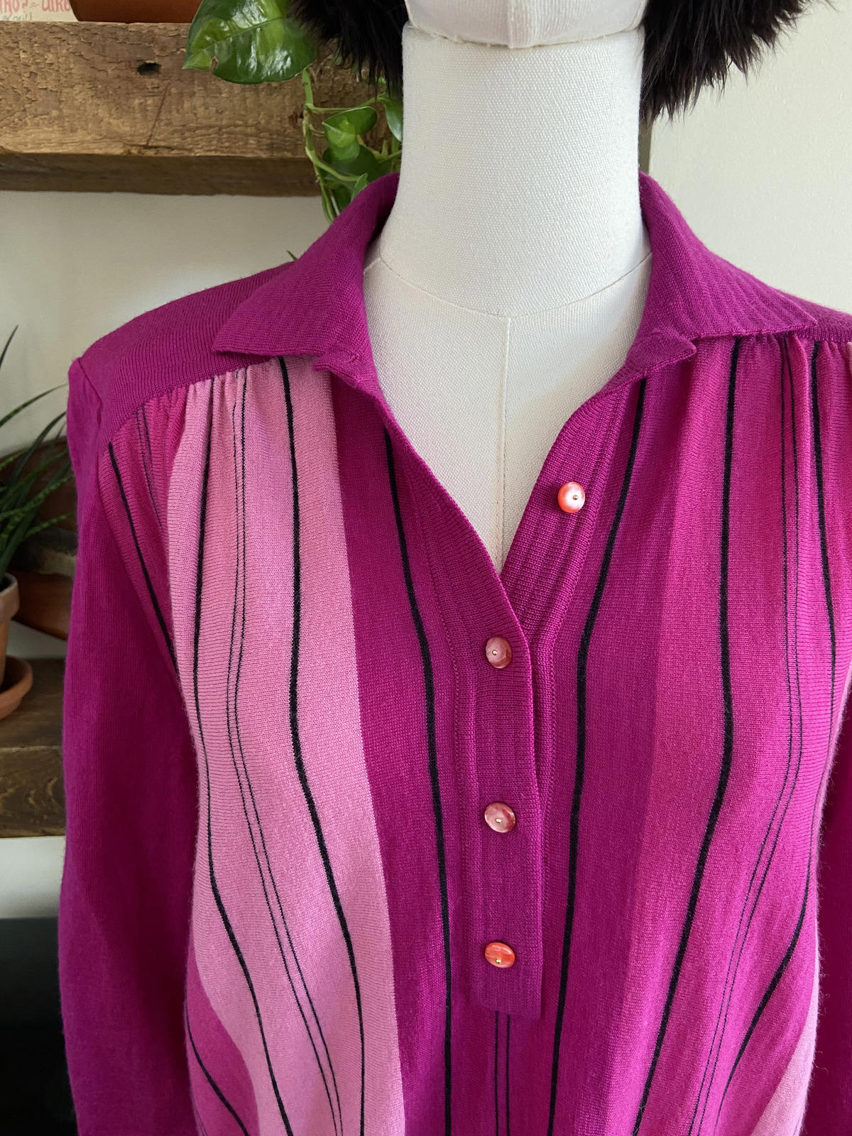 Vintage 1980s Magenta Knit Polo Top