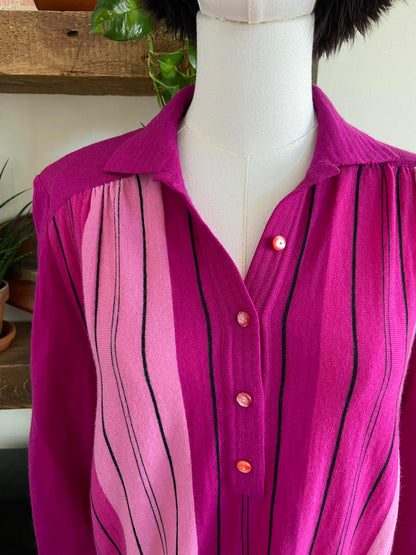 Vintage 1980s Magenta Knit Polo Top