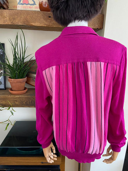 Vintage 1980s Magenta Knit Polo Top