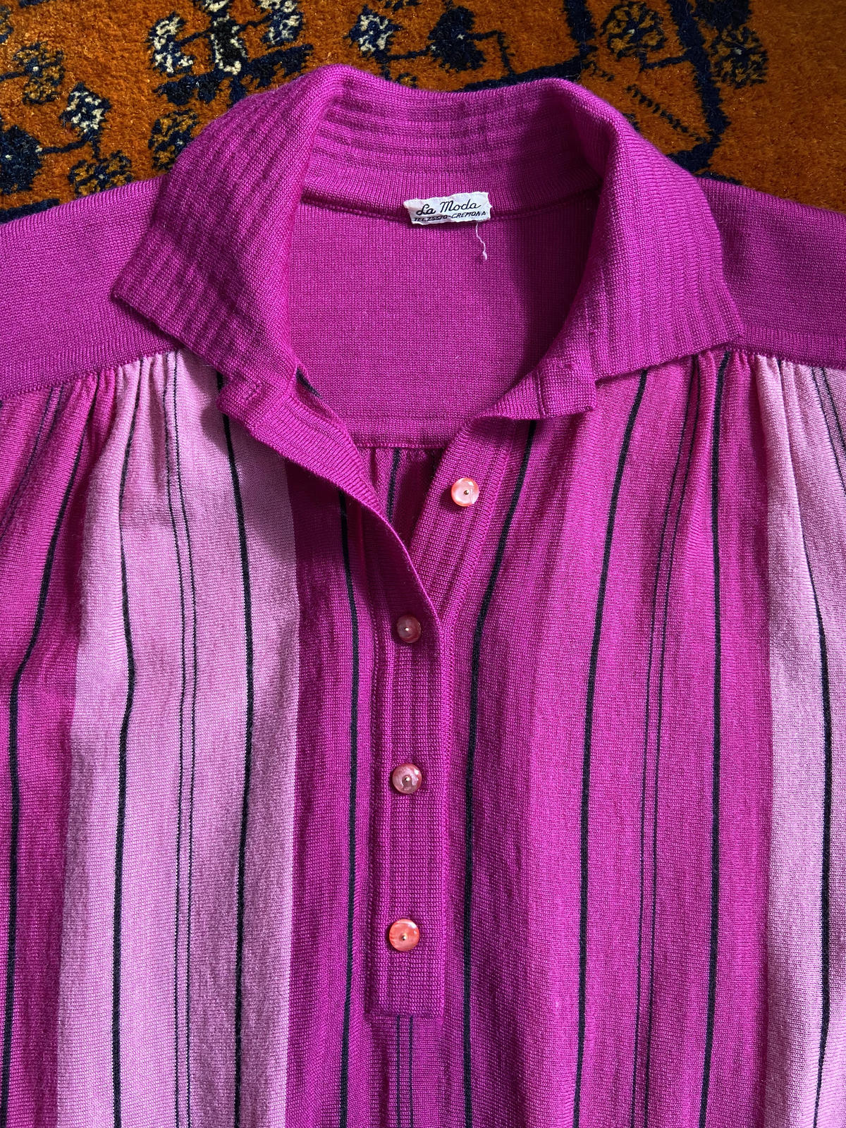 Vintage 1980s Magenta Knit Polo Top