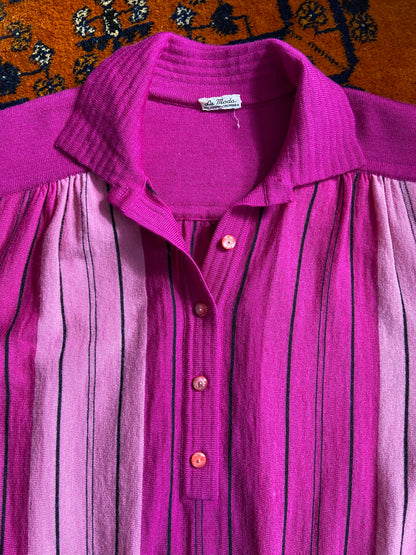 Vintage 1980s Magenta Knit Polo Top