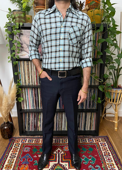 Vintage 1970s Checked Dagger Collar Shirt