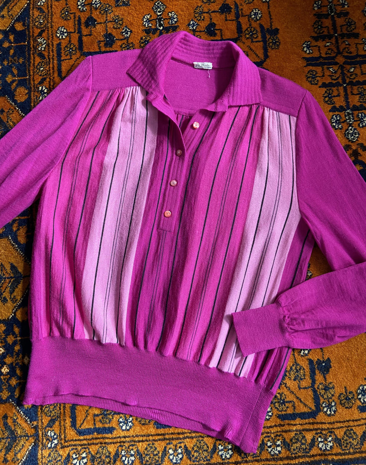 Vintage 1980s Magenta Knit Polo Top