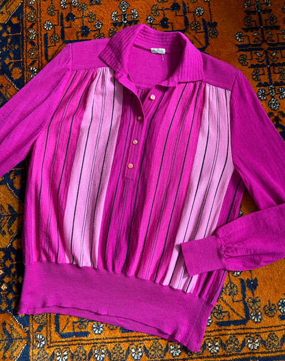 Vintage 1980s Magenta Knit Polo Top