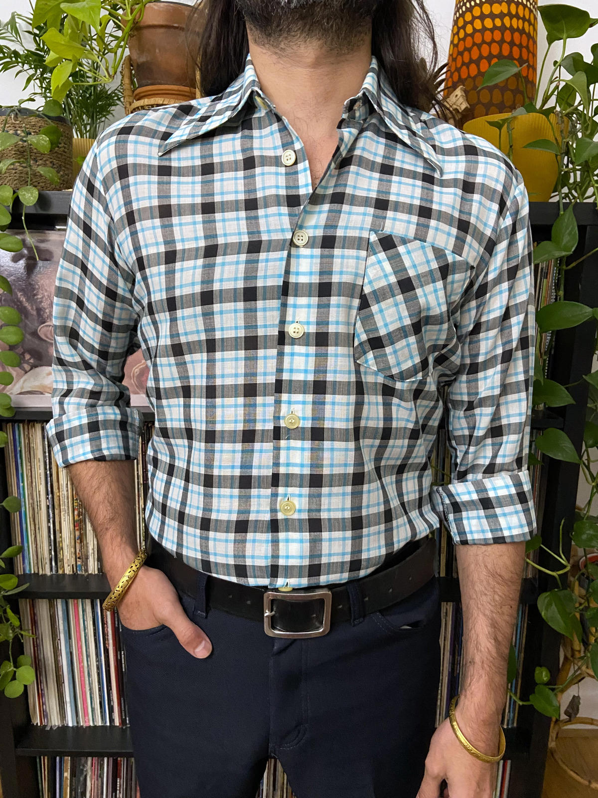Vintage 1970s Checked Dagger Collar Shirt