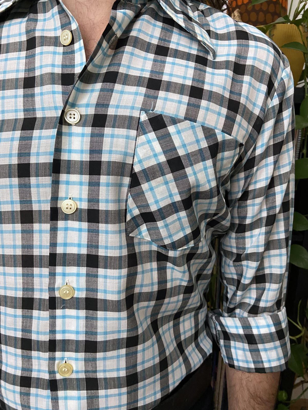 Vintage 1970s Checked Dagger Collar Shirt