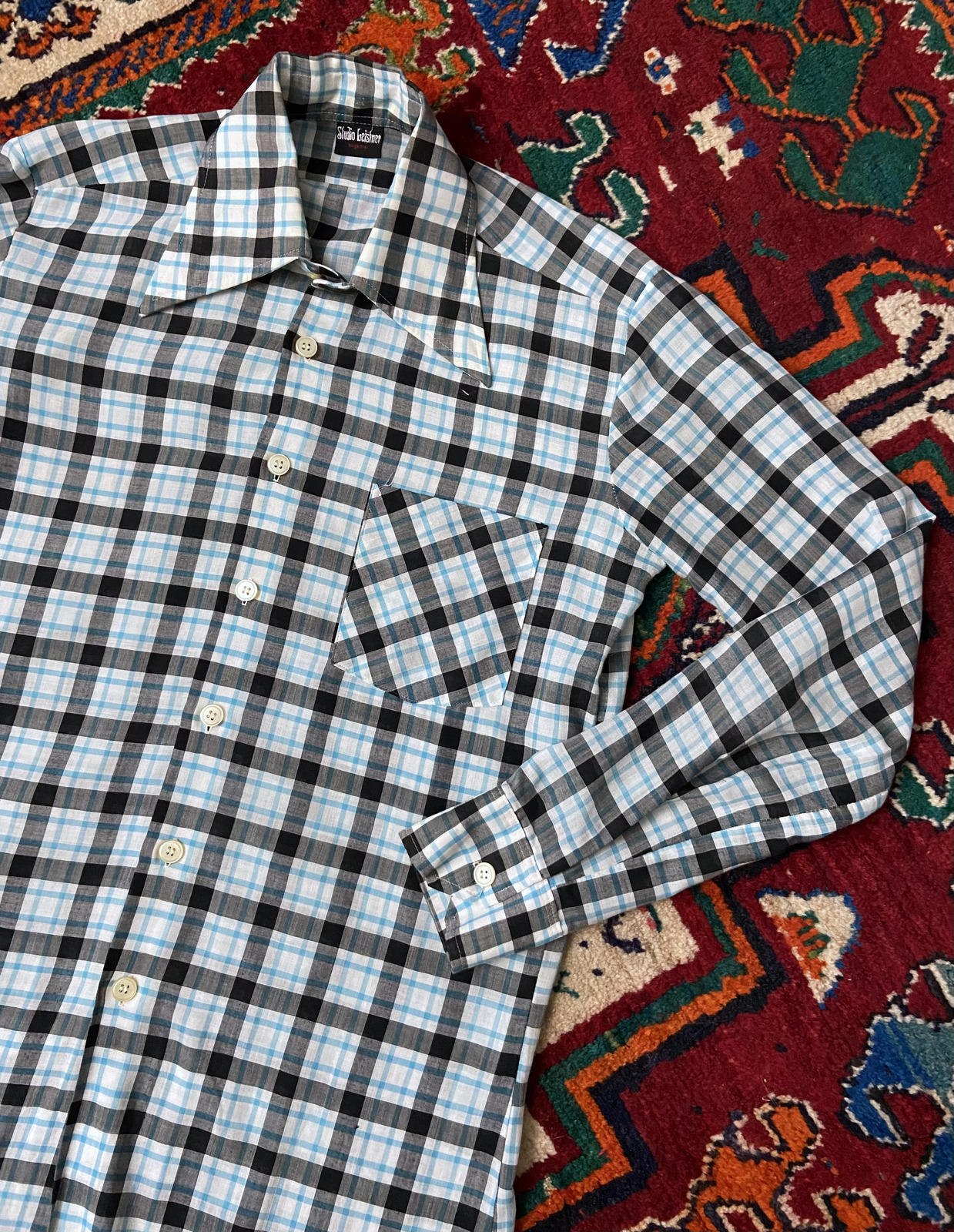 Vintage 1970s Checked Dagger Collar Shirt