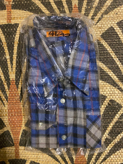 Vintage 1970s Blue Check Dagger Collar Deadstock Shirt