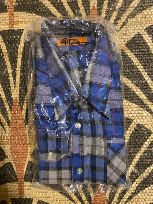Vintage 1970s Blue Check Dagger Collar Deadstock Shirt