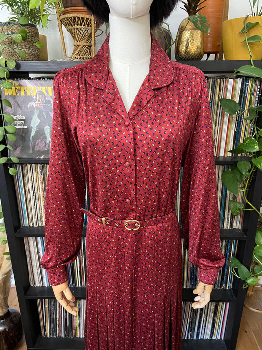 Vintage 1980s Burgundy Hand Painted Silk Dress