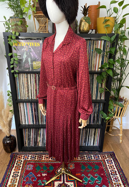 Vintage 1980s Burgundy Hand Painted Silk Dress