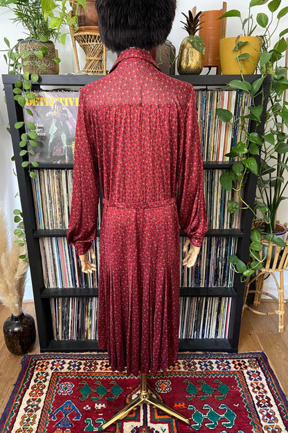 Vintage 1980s Burgundy Hand Painted Silk Dress