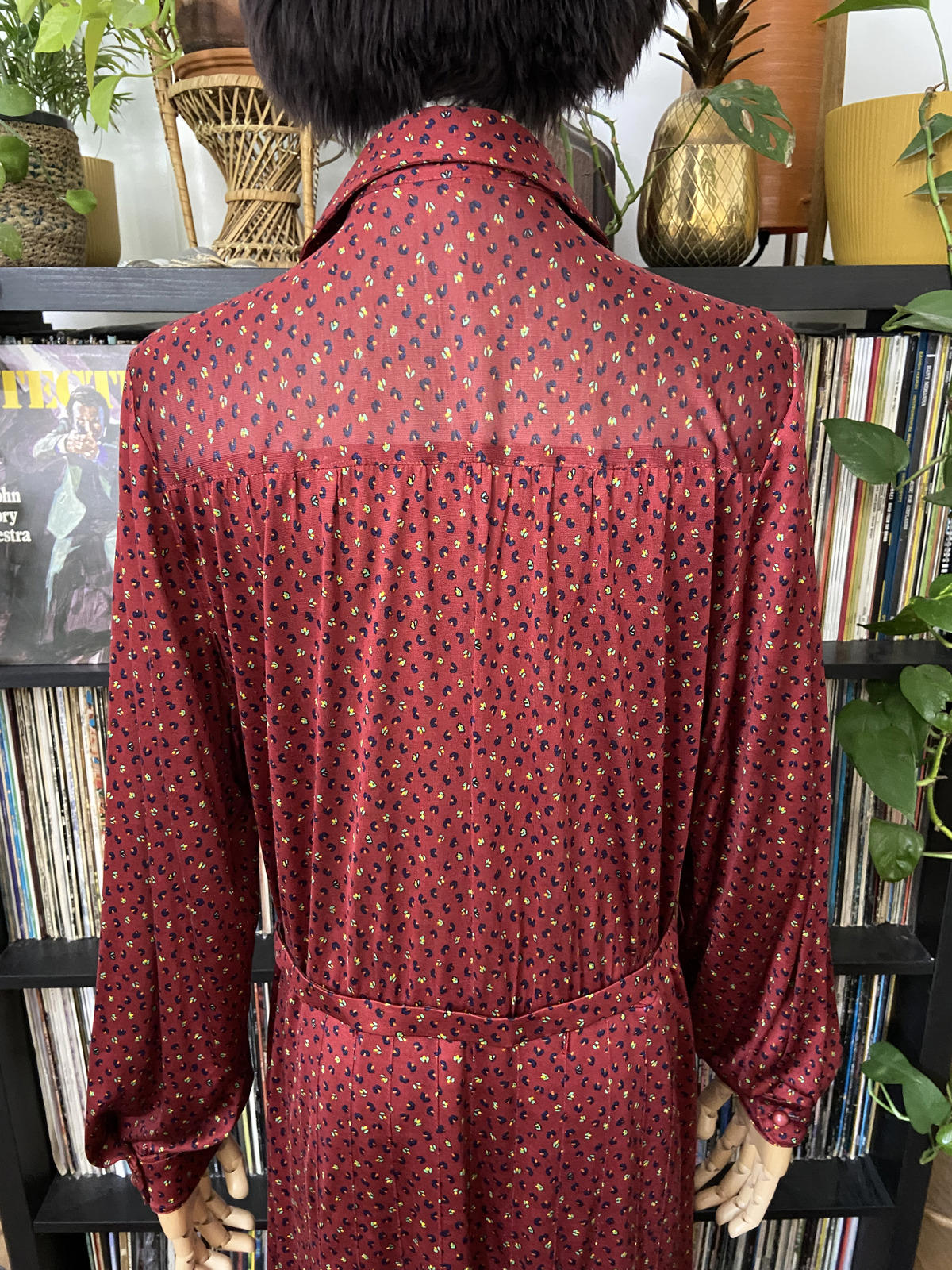 Vintage 1980s Burgundy Hand Painted Silk Dress