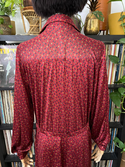 Vintage 1980s Burgundy Hand Painted Silk Dress