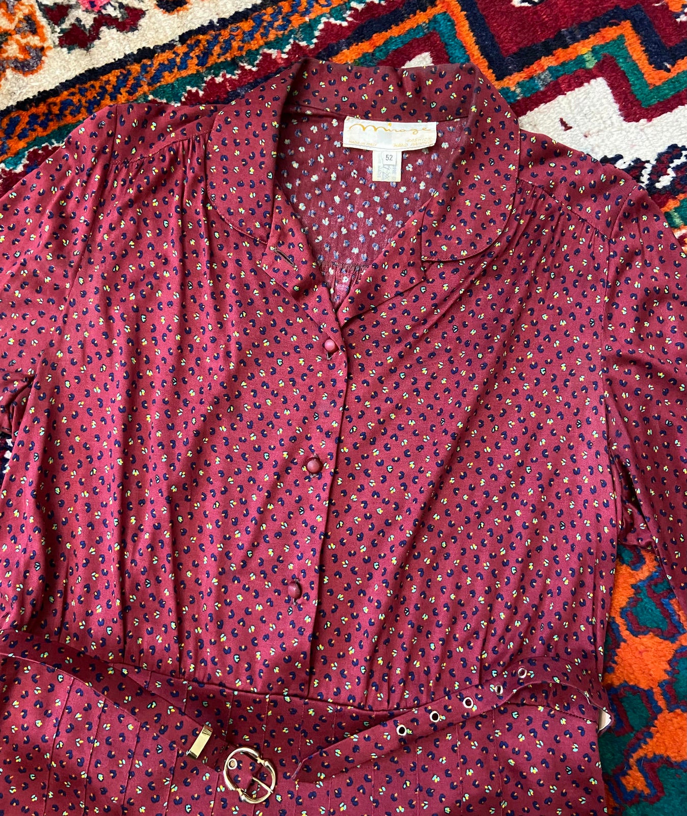 Vintage 1980s Burgundy Hand Painted Silk Dress