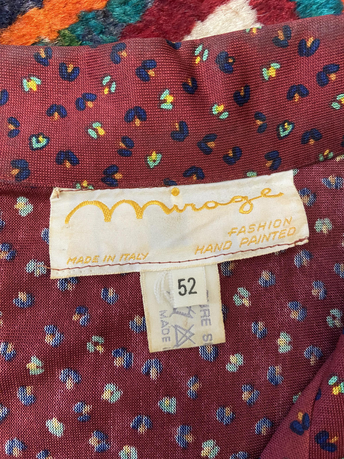 Vintage 1980s Burgundy Hand Painted Silk Dress