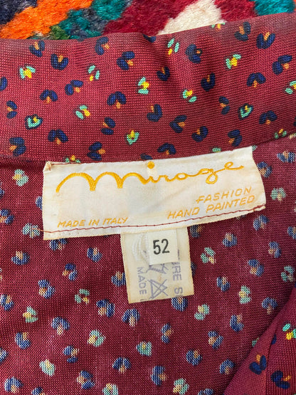 Vintage 1980s Burgundy Hand Painted Silk Dress