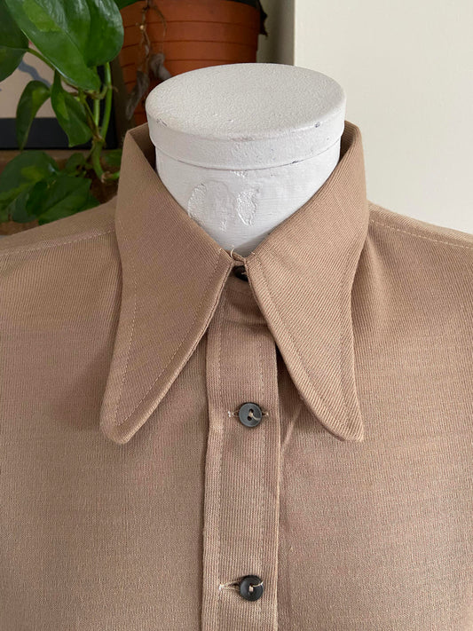 Vintage 1970s Beige Beagle Collar Jersey Shirt