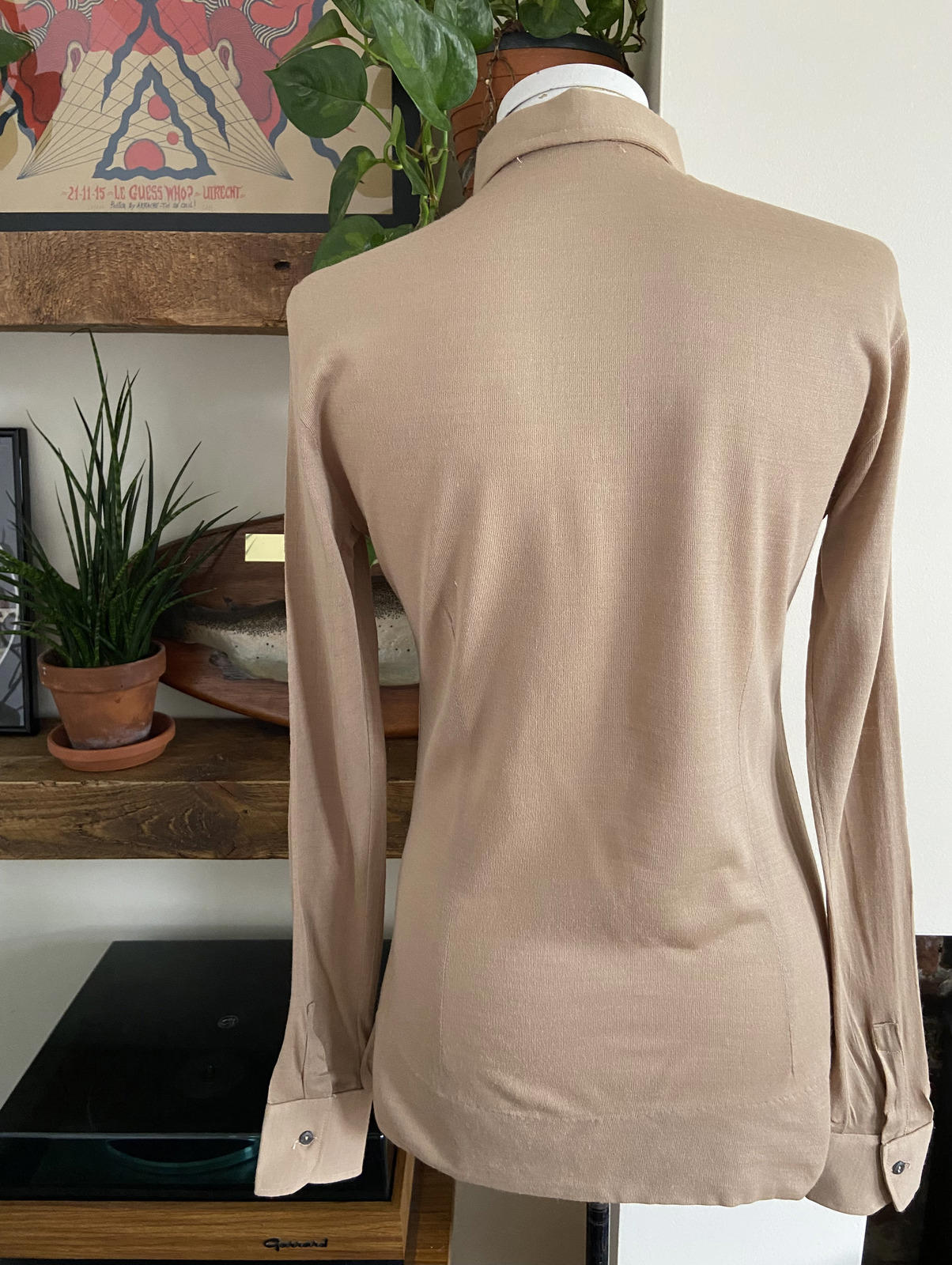 Vintage 1970s Beige Beagle Collar Jersey Shirt