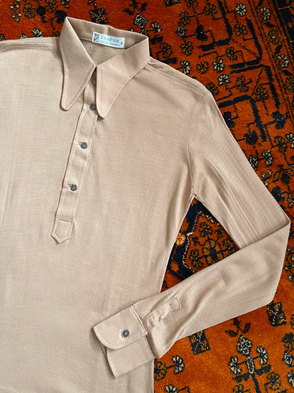 Vintage 1970s Beige Beagle Collar Jersey Shirt