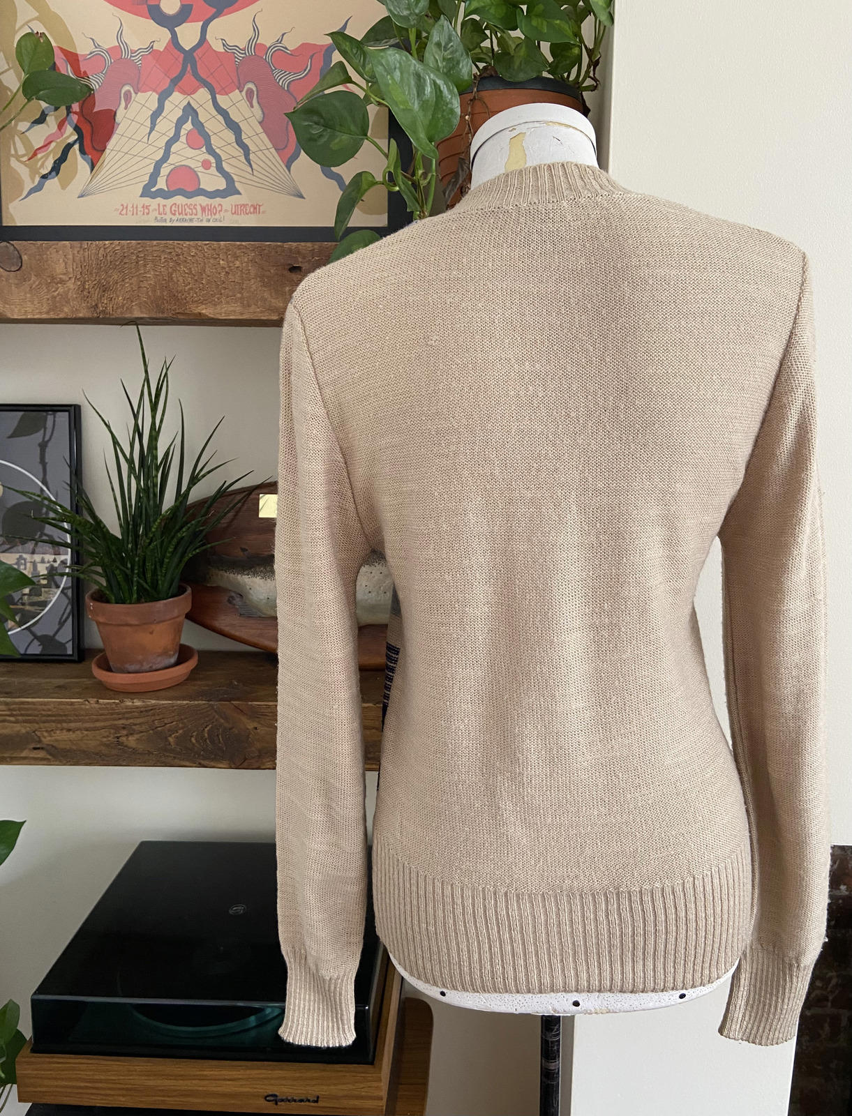 Vintage 1980s Beige Navy Striped Jumper