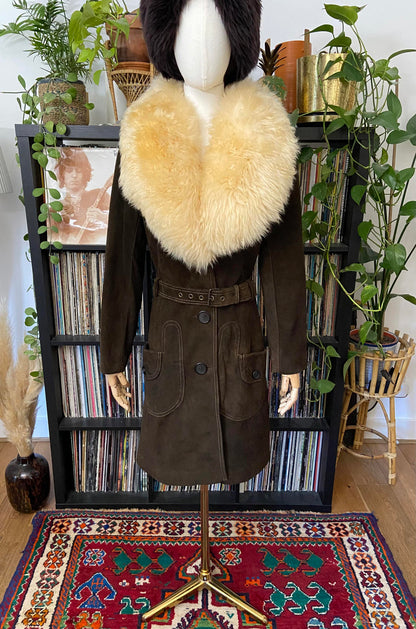 Vintage 1970s Brown Suede Long Penny Lane Coat