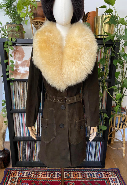 Vintage 1970s Brown Suede Long Penny Lane Coat