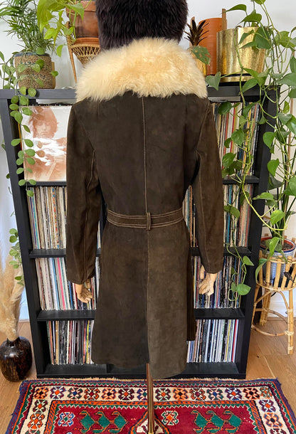 Vintage 1970s Brown Suede Long Penny Lane Coat