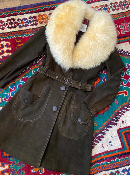 Vintage 1970s Brown Suede Long Penny Lane Coat