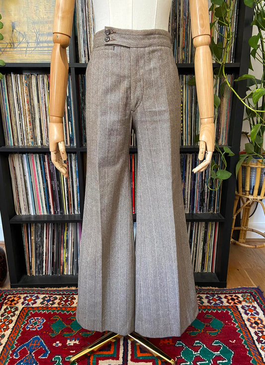Vintage 1970s Brown Flared Bellbottom Trousers W30